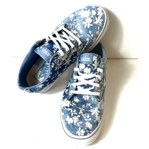 Vans Womens Size 6.5 Blue/White Floral Print Low Top Lace Up Sneakers Skate Shoe - Picture 1 of 10